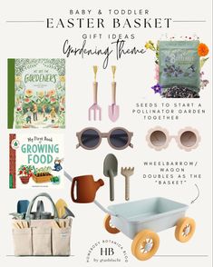 the baby and toddler easter basket gift ideas for growing flowers, gardening tools, watering utensils