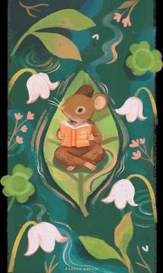 a painting of a mouse reading a book