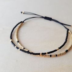 Dainty Black Gold Beaded String Bracelet Adjustable - Etsy Beading Cord, Seed Bead Bracelet, Macrame Knot, Stocking Stuffer Gifts, Minimalist Bracelet, Bracelet Black, String Bracelet, Black Jewelry, Seed Bead Bracelets