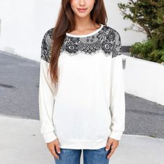 The Anna-Kaci Women's Long Sleeve Top with Lace Yoke Detail and Relaxed Fit is a charming and versatile addition to your wardrobe. Crafted from soft, breathable fabric, this top features an intricate lace yoke that adds a touch of elegance and femininity to the design. The relaxed fit ensures all-day comfort, making it perfect for casual outings, work, or weekend wear. With its long sleeves and delicate lace detailing, this top pairs beautifully with jeans, skirts, or trousers for a chic, effort Casual Lace Blouse With Lace Patchwork, Casual Fall Lace Patchwork Top, Casual White Lace Patchwork Top, White Lace Tops For Fall, White Casual Lace Top For Fall, Casual Long Sleeve Lace Trim Top, Casual White Top With Lace Patchwork, Casual White Blouse With Lace Sleeves, White Lace Top For Fall