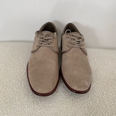 Authentic New Ship Next Business Day Elegant Suede Sneakers With Leather Sole, Suede Almond Toe Dress Shoes With Textured Sole, Beige Leather Dress Shoes With Round Toe, Suede Lace-up Dress Shoes With Cushioned Footbed, Beige Leather Dress Shoes With Plain Toe, Elegant Suede Lace-up Shoes With Textured Sole, Beige Plain Toe Leather Dress Shoes, Suede Lace-up Shoes With Round Toe For Business Casual, Elegant Beige Suede Dress Shoes