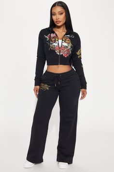 Ed Hardy Retro Tiger Zip Pant - Black | Fashion Nova, Screens Tops and Bottoms | Fashion Nova Pj Robe, Fashion Nova Two Piece Set, Ed Hardy Outfit, Celine Blazer, Wedding Romper, Cuban Shirt, Cozy Mood, Fashion Souls, Off White Fashion