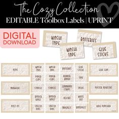 the cozy collection editable toolbox labels and printables are available for purchase