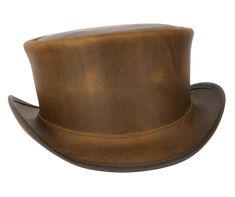 The Marlow Leather Top Hat is handmade in the USA from 100% authentic top-grain cowhide leather. Loved by Harley Davidson, motorcycle and steampunk sub culture enthusiasts, this short crown, coachman style men’s biker top hat is for the man who isn’t afraid to stand out in a crowd. It's available for purchase at our retail shop in Smyrna, TN, just outside of Nashville. We sale these unbanded so you can have a choice of a band or no band. Sizes S to 3X / Brim Measures 2" Crown Measures 4" / Choos Leather Top Hat With Curved Brim For Rodeo, Western Leather Top Hat With Short Brim, Vintage Top Hat For Western-themed Events, Fitted Leather Top Hat With Short Brim, Brown Leather Top Hat With Curved Brim, Leather High Crown Top Hat For Rodeo, Brown Leather Top Hat For Rodeo, Fitted Leather Top Hat With High Crown, Fitted Leather Top Hat With Flat Brim