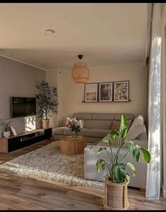 a living room filled with furniture and a flat screen tv on top of a wooden floor