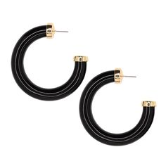 Large Polished Black Resin Hoops | Kenneth Jay Lane Gold Jewelry Outfits, Yellow Gold Earrings, Black Resin, Black Polish, Yellow Gold Jewelry, Earring Jewelry, Yellow Gold Earring, Pierced Earrings, Polish Jewelry