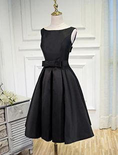 Lovely Simple Black Satin Knee Length Party Dresses Knee Dresses Length Classy, Below The Knee Dresses Classy, Black Cocktail Dress Classy, Knee Length Evening Dress, Satin Noir, Color Rush, Make Your Own Dress, Dresses 2020, Chromatic Aberration