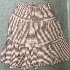 Nwot Purchased From The Boutique One Loved Babe Beautiful Mini Dress Perfect For Fall Or Summer Brownish Pink Color Inside White Lining Never Worn Buffalo Check Pattern Gingham Tiered Skirt With Lining, Casual Gingham Gathered Skirt, Gingham Gathered Skirt Bottoms For Spring, Spring Gingham Gathered Skirt Bottoms, Spring Picnic Skirt With Ruffles, Gingham Gathered Skirt For Spring, Casual Gingham Skirt With Ruffles, Summer Lined Skirt For Picnic, Cute Plaid Skirt For Spring