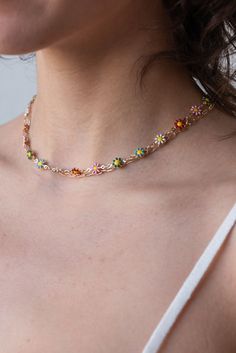 CALIstyle Coming Up Daisies Layered Chain Necklace Summer Multicolor Clavicle Chain Jewelry, Dainty Multicolor Flower Necklace, Multicolor Flower Necklace For Spring Gift, Multicolor Flower Necklace As Spring Gift, Spring Multicolor Flower Necklace As Gift, Adjustable Multicolor Flower Necklace For Spring, Multicolor Flower Decorated Jewelry For Spring, Spring Multicolor Adjustable Flower Necklace, Dainty Flower-shaped Necklace For Spring