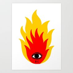 a fire with an eye on it art print