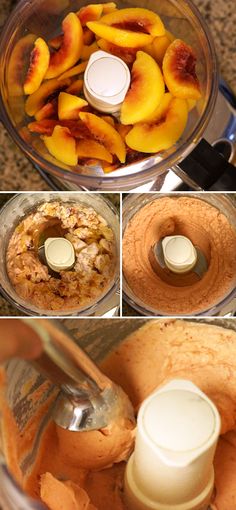 peaches and other ingredients in a food processor