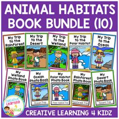 an animal habitat book bundle for kids to learn how to use the animals and their habitats