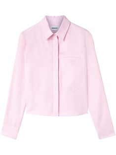 light pink cotton embroidered logo at the chest cropped classic collar concealed front button fastening long sleeves buttoned cuffs chest welt pocket straight hem Classic Pink Tops With Pockets, Classic Pink Top With Pockets, Pink Shirt, Pink Blouse, Pink Cotton, Logo Embroidered, Welt Pocket, Cotton Shirt, Light Pink