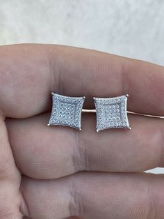 "Amazing stud earrings. 3D Kite earrings screwbacks Solid 925 sterling silver! Not Plated Or Filled Wont turn your ears green!   2.8ct simulated diamonds SUPER ICY...Must see in the sun! About 0.4\" (10mm) wide perfect medium size! Pair weighs around 3.3 grams Screw backs for a secure fit! Ships fast Let us know if you have any questions" Silver Diamond-shaped Diamond Earrings, Classic Sterling Silver Screw Back Earrings, Classic Sterling Silver Earrings With Screw Back, Silver Diamond Screw Back Earrings For Anniversary, Classic Silver Screw Back Earrings, Silver Diamond-cut Diamond-shaped Earrings, Silver Diamond Earrings With Screw Back For Anniversary, Silver Sterling Cluster Earrings With Prong Setting, Sterling Silver Jewelry With Screw Back For Gift