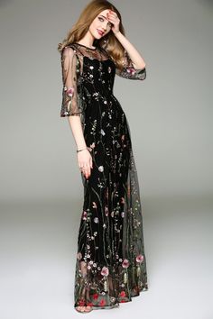 Description： FashionSierra - Spring Summer Women's O Neck Long Sleeves Maxi Dresses Description Material:Voile Material:Polyester Silhouette:A-LINE Season:Summer Neckline:O-Neck Sleeve Length(cm):Full Sleeve Style:Regular Decoration:Embroidery Waistline:Natural Pattern Type:Print Dresses Length:Floor-Length Style:Cute Black Flower Dress Outfit, Black Flower Embroidered Dress, Flower Dress Outfit, Outfit For Shopping, Black Flower Dress, Flower Embroidered Dress, Fashion Pic, Black Embroidered Dress, Design Lighting