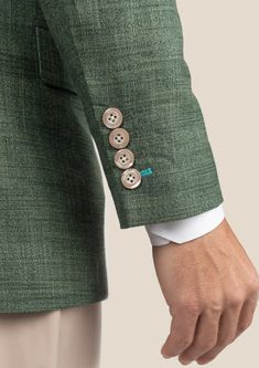 Be bold and indulge in the luxurious Aspen Green Hopsack Jacket. Custom made from a luxurious bamboo/wool/linen/silk blend from Cavani, perfect for those who want to feel bold and exude confidence in their style. Elevate your wardrobe and embrace the challenge of standing out! Suit Guide, Custom Made Suits, Vest And Tie, Linen Suits, Tuxedo Shirts, Tuxedo Suit, Cotton Blazer, Cotton Chinos, Cotton Suits