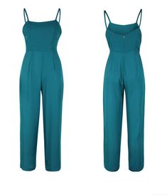 This simply chic jumpsuit is simply perfection. Featuring spaghetti straps, a slightly exposed back with a high waist and a relaxed fit. Falling right above the ankles this jumpsuit pairs perfectly with wedge or high heel sandals. Pair with statement jewelry for a fabulous rocking look. Made with a chiffon blend this feels just as fabulous as it looks. Comes in two fabulous colors from which to choose. Outfit Clubwear, Sage Blue, Romper Summer, Long Jumpsuit, Solid Jumpsuit, Jumpsuit Chic, Backless Jumpsuit, Jumpsuit Party, Simply Chic