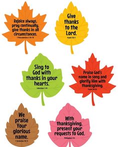 four leaf shaped magnets with the words give thanks to the lord, pray for us and