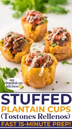 stuffed plantain cups with text overlay