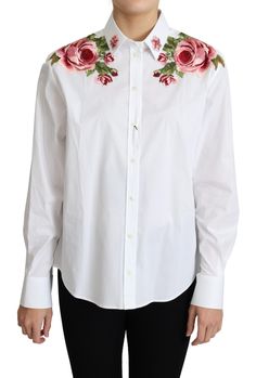 DOLCE & GABBANA Gorgeous brand new with tags, 100% Authentic Dolce & Gabbana introduces flower embroidery shirts. The clear white is accented with rose embroidery. Model: Collared Formal Top Material: 97% Cotton 3% Spandex Color: White Logo details Made in Italy Cotton Flower Embroidery, Embroidery Shirts, Formal Tops, Embroidery Shirt, Suit Covers, Cotton Flower, Rose Embroidery, Shirt Embroidery, Clear White