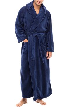 Navy Blue Bath Robe For Men, Full Lemgth Robe, Men’s Hooded Robe, Robe With Hood, Winter Robes, Luxury Robes, Bathrobe Men, Hugh Hefner, Matching Robes