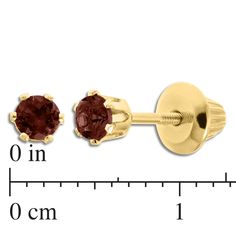 Kiddie Kraft 14KT Yellow Gold Round Garnet Birthstone Stud EarringsBirthstones are gems that are associated with a birth month and each stone has a unique meaning and significance. Since ancient times it has been widely believed that wearing your gemstone birthstone is a symbol of wellness and good fortune.The finest name in children's or baby jewelry proudly manufactured in the USA. Brown Round Jewelry For Anniversary, Gold Gemstones Birthstone, Hypoallergenic Jewelry With Round Stone For Anniversary, Hypoallergenic Round Stone Jewelry For Anniversary, Round Gemstones With Prong Setting For Gift, Yellow Gold Birthstone Earrings For Birthday, Fine Jewelry Round Birthstone Earrings, Yellow Gold Earrings With Birthstone For Anniversary, Anniversary Yellow Gold Earrings With Birthstone