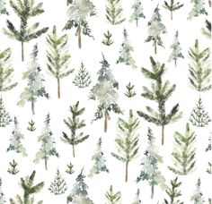 watercolor christmas trees on white background