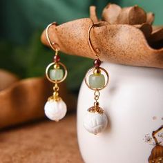 Bohemian Agate Earrings For Pierced Ears, White Jade Earrings For Gift, Bohemian Round Jade Earrings, Bohemian Round Agate Earrings, Handmade Traditional Jade Earrings, Traditional Handmade Jade Earrings, Traditional Pierced Jade Earrings, Traditional Jade Drop Earrings, Traditional Earrings With Natural Stones