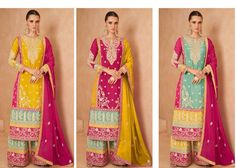 Readymade Chinon Silk Pakistani Suit in Pink and Yellow This attire with Poly Shantoon Lining is Enhanced with Resham, Zari and Sequins Work. Crafted in Round Neck and Quarter Sleeve Available with a Chinon Silk Palazzo in Yellow and a Chinon Silk Dupatta in Pink and Turquoise The Kameez and Bottom Lengths are 44 and 40 inches respectively Do note: 1.)Accessories shown in the image are for presentation purposes only and length may vary upto 2 inches. 2.)Slight variation in actual color vs. image Yellow Embroidered Palazzo Set For Party, Multicolor Long Sleeve Traditional Party Wear, Yellow Long Sleeve Sharara For Party, Yellow Long Sleeve Sets With Dori Work, Gold Long Sleeve Sharara, Yellow Palazzo Set With Dabka Work For Party, Long Sleeve Palazzo Set With Dori Work For Party, Multicolor Long Sleeve Sharara For Party, Multicolor Palazzo Set With Dabka Work For Parties