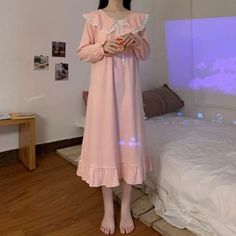 Uveng Print Long Sleeve Nightgowns Women Simple Loose A-line Nightwear Female Sweet Soft Bow Designer Leisure Spring Nightdress Nightgowns For Women, Nightgowns, Cool Fabric, Night Dress, Nightwear, Night Gown, Beautiful Dresses, A Line, Long Sleeve Dress