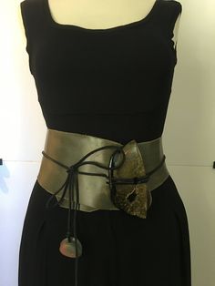 Handmade one-of-a-kind Obi wrap leather belt with artful acyclic buckle.  Can be worn on the waist or hip!  A beautiful piece for a day or night event!!  Gladly send measurements and more photos!  The olive green is pretty true in the photos!   Please inquire if you're in the market for narrower belts. Please check back as I'll be adding more items throughout the weekend & next two weeks!! Waist Wrap Belt, Aesthetic Belts, Large Belts, Forest Pixie, Belt Collection, Belt Outfit, Handmade Belt, Statement Belt, Suspender Belt