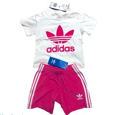 Pink & White 12 Months Shorts Have Strings To Adjust The Waist! If You Have Any Other Questions, Ask! Grey Tracksuit, White Tracksuit, Town Outfits, Adidas Set, Boy Activewear, Adidas Tracksuit, Tracksuit Pants, Adidas Track Suit, Boys Graphic Tee