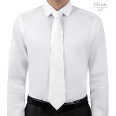 A solid white necktie symbolizes purity and perfection. The KT White necktie provides unyielding elegance and sophistication. Modern White Dress Shirt For Semi-formal Occasions, Classic Business Ties, Classic Solid Color Ties For Office, Classic Solid Color Standard Tie, Classic Solid Neckwear For Black Tie Events, Classic Fitted Ties For Formal Occasions, Classic Fitted Neckwear For Black-tie Events, Classic Solid Neckwear With Ties, Classic Neckwear With Ties