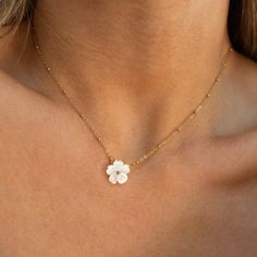 Gold Beaded Satellite Chain Necklace With  Mother of Pearl Flower 18K Gold Plated Stainless Steel Length of Necklace: approx. 16 - 18 inches (adjustable) Chain Anklet, Pearl Flower, Gold Beads, Ring Bracelet, Earring Necklace, Ring Necklace, Jewelry Care, Anklets, Mother Of Pearl