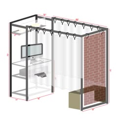 a drawing of a bathroom with shower, toilet and sink in the same room as shown