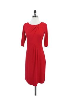 Current Boutique-L.K. Bennett - Lipstick Red 3/4 Sleeve Jersey Dress Sz 6 Red Midi-length Elastane Dress, Red Midi Length Elastane Dress, Red Knee-length Elastane Dress, Formal Red Elastane Dress, Elegant Red Midi Dress With 3/4 Sleeves, Red 3/4 Sleeve Dress For Work, Red Midi Dress With 3/4 Sleeves, Red Fitted Dress With 3/4 Sleeves, Lk Bennett