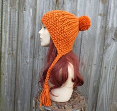 Slouchy Beanie Knit Hat Easy Knitting Patterns For Hats | Etsy Orange Beanie, Crochet 101, Orange Hat, Mens Beanie Hats, Flap Hat, Womens Hats, Chunky Knit Hat, Ear Flap Hats, Pixie Hat