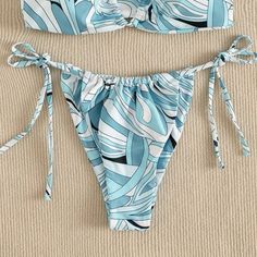 Size Medium Adjustable Ties On Sides Never Worn Blue Triangle Top Swimwear With Drawstring, Blue Swimwear With Drawstring For Sunbathing, Blue Drawstring Swimwear For Poolside, White Beachy Swimwear With Drawstring, High Cut Swimsuit, Cheeky Bikinis, Womens Swim, Blue White, Color Blue