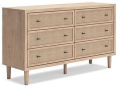 an image of a dresser with drawers on the top and bottom drawer, all in natural wood