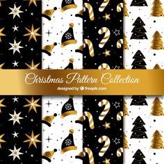 christmas pattern collection with gold and black trees