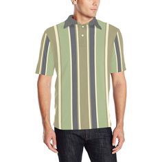 Vertical Striped Men Polo Shirt, 90s Vintage Stripe Short Sleeve Polo, Gift for Men - 12.35 Oz. Personalized and stylish. - 100% polyester, comfortable and breathable. - Short-sleeve polo shirt with point collar, leisure and classic design for men. - Design features side slits and three-button closure. - Sizes: S, M, L, XL, XXL. Please calculate your size from the measurement chart below. - Machine wash: cold(max 40℃ or 104℉); Non-chlorine; Iron with cover; Do not tumble dry; In the shade. Retro Polo Shirt With Relaxed Fit, Green Collared Polo Shirt With Button Closure, Retro Relaxed Fit Polo Shirt With Polo Collar, Retro Fitted Collared Polo Shirt, Fitted Retro Collared Polo Shirt, Retro Relaxed Fit Polo Shirt, Retro Summer Polo Shirt, Retro Green Short Sleeve Polo Shirt, Fitted Vintage Polo Shirt For Summer