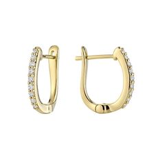 a pair of yellow gold hoop earrings with small white diamonds on the outside and inside