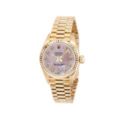 This exquisite Rolex Datejust 18K Gold 26mm Pink Dial W00181 watch is the perfect accessory for any woman looking to make a statement. Crafted from 18K gold, this watch features a 26mm case with a pink dial and diamond bezel. The bracelet is made from 18K gold and is a President type. The watch is powered by an automatic movement and is protected by a sapphire crystal. The watch is engravable and comes with a 5 year seller's warranty.

This watch is the perfect combination of style and sophistic Vintage Luxury Watches Women, Rolex Watches Women Gold, Watches Women Aesthetic, Pink Rolex Watch, Women Rolex Watches, Gold Rolex Women, Rolex Pink, Diamond Watches Women, Gold Diamond Watches