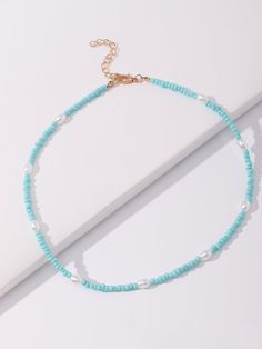 Color: Multicolor Gender: Women Material: Glass Quantity: 1 piece Style: Fashionable Details: Beaded, Pearls Type: Beaded Magnetic: No IN Length 15.7-17.6 This data was obtained from manually measuring the product, it may be off by 1-2 CM. Cheap Light Blue Round Beaded Necklaces, Cheap Blue Beaded Necklace With Letter Beads, Orange Boxes, Pearl Decor, Pearl Types, Delicate Bracelet, Faux Pearl, 1 Piece, Beaded Necklace