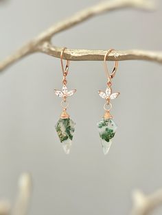 Moss Agate Earrings Dangle Rose Gold Crystal Dangly Silver, Gold, Handmade Boho Jewelry Dainty Raw Gemstone Crystal Earrings, Gift for Mom - Etsy Agate Drop Earrings With Matching Set, Agate Drop Earrings Gift, Agate Drop Earrings As A Gift, Agate Drop Earrings For Gift, Trendy Agate Drop Earrings, Agate Gemstone Dangle Earrings, Agate Earrings With Ear Wire For Gift, Agate Gemstone Earrings Gift, Wire Wrapped Healing Drop Earrings