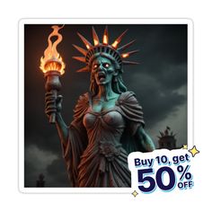 the statue of liberty is lit up with fire for sale on 50 % off all orders