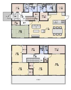 the floor plan for two story houses with separate living areas and an office area on each level