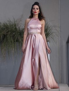 A-Line/Princess Woven Satin Ruffles Halter Sleeveless Sweep/Brush Train Dresses Train Dresses, Cheap Prom Dresses Long, Dresses 2022, Dresses Cheap, Evening Dresses Cocktail, Junior Bridesmaid Dresses, Prom Dresses With Sleeves, Prom Dresses Long With Sleeves, Junior Bridesmaid