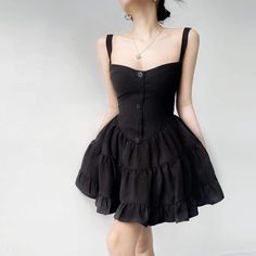 Questions? Leave On The Comment Below! Black A-line Mini Dress For Day Out, Black Mini Dress For Casual Summer Wear, Black Mini Dress For Casual Summer Days, Trendy Black Ruffled Dress, Trendy Black Dress With Ruffles, Black Cotton Mini Dress For Spring, Spring Black Cotton Mini Dress, Chic Black Cotton Dress, Trendy Black Dress Down Dresses