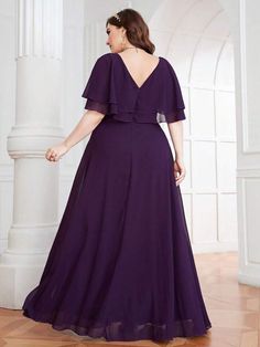 Elegant Chiffon Dress With Ruffles In Georgette, Elegant Chiffon Georgette Dress With Ruffles, Elegant Georgette Chiffon Dress With Ruffles, Ruffled Georgette Chiffon Dress For Party, Chiffon Ruffle Dress For Wedding Guest, Chiffon Dress With Ruffles For Wedding Guest, Flowy Georgette Chiffon Dress For Bridesmaid, Flowy Purple Chiffon Dress, Purple Flowy Chiffon Dress